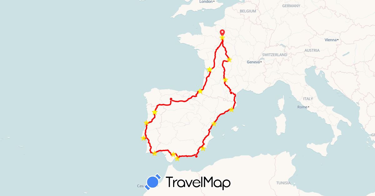 TravelMap itinerary: camping car in Spain, France, Portugal (Europe)